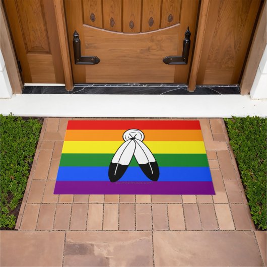 SlipperyJoe's two-spirit trotsky-vlag Inheemse sym Deurmat (Buiten)