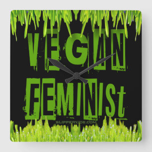 SlipperyJoe's Vegan feminist gras woordblok Vierkante Klok