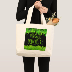 SlipperyJoe's veganistische feministische aandacht Grote Tote Bag