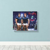 SlipperyJoe's versierde besneeuwde kerstboom Canvas Afdruk (Insitu (Houten vloer))