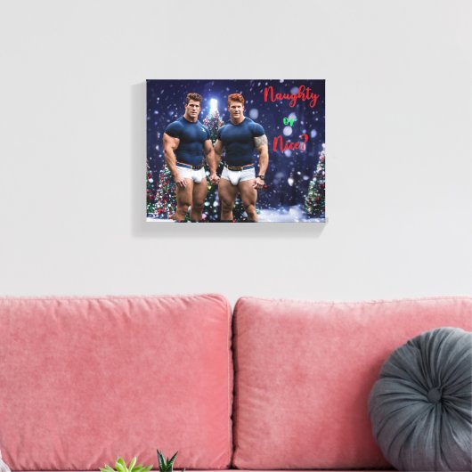 SlipperyJoe's versierde besneeuwde kerstboom Canvas Afdruk (Insitu (Woonkamer))