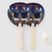 SlipperyJoe's versierde besneeuwde kerstboom Handwaaier (Voorkant en achterkant)