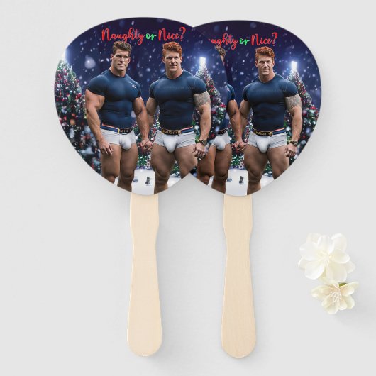 SlipperyJoe's versierde besneeuwde kerstboom Handwaaier (Voorkant en achterkant)