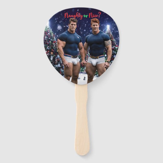 SlipperyJoe's versierde besneeuwde kerstboom Handwaaier (Achterkant)