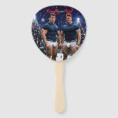 SlipperyJoe's versierde besneeuwde kerstboom Handwaaier (Voorkant)