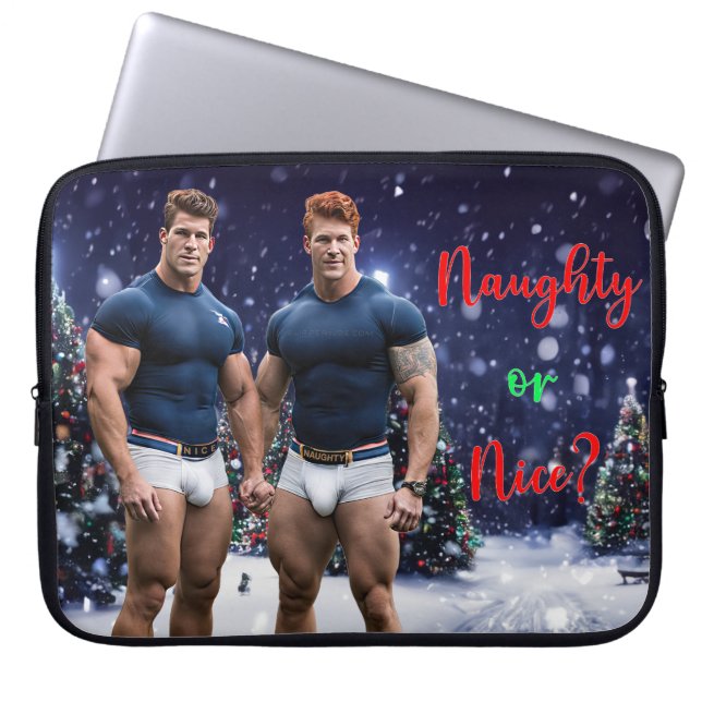 SlipperyJoe's versierde besneeuwde kerstboom Laptop Sleeve (Voorkant)