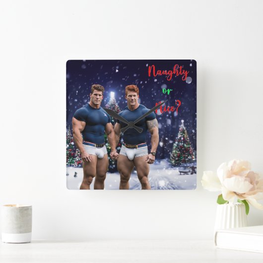 SlipperyJoe's versierde besneeuwde kerstboom Vierkante Klok (Huis)