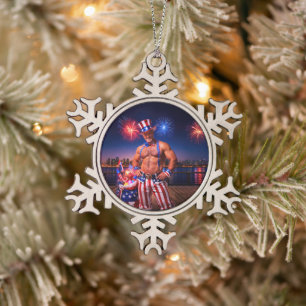 SlipperyJoe's viering van Onafhankelijkheidsdag me Tin Sneeuwvlok Ornament