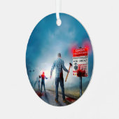 SlipperyJoe's vrolijke Halloween gloeiende ogen zo Metalen Ornament (Voorkant links)