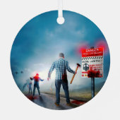 SlipperyJoe's vrolijke Halloween gloeiende ogen zo Metalen Ornament (Achterkant)