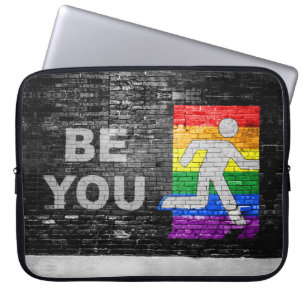 SlipperyJoe's Wees jezelf bakstenen muur stickfigu Laptop Sleeve