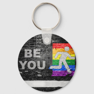 SlipperyJoe's Wees Jijzelf bakstenen muur stickfig Sleutelhanger