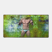 SlipperyJoe's witte gespierde sexy man speedo zwar Bureaumat (Voorkant)