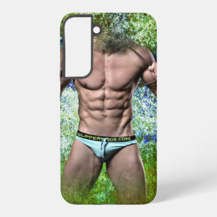 SlipperyJoe's witte gespierde sexy man speedo zwar Samsung Galaxy Hoesje