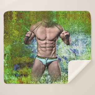 SlipperyJoe's witte gespierde sexy man speedo zwar Sherpa Deken