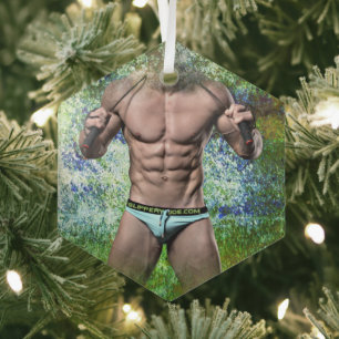 SlipperyJoe's zeer gespierde volwassen man zonder  Glas Ornament