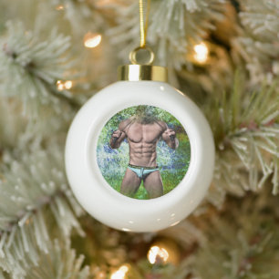 SlipperyJoe's zeer gespierde volwassen man zonder Keramische Bal Ornament