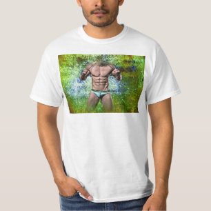 SlipperyJoe's zeer gespierde volwassen man zonder  T-shirt