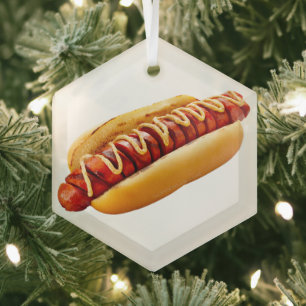 SlipperyJoe's zomerse BBQ-sfeer hotdog genesteld z Glas Ornament