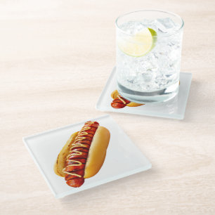 SlipperyJoe's zomerse BBQ-sfeer hotdog genesteld z Glazen Onderzetter