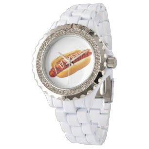 SlipperyJoe's zomerse BBQ-sfeer hotdog genesteld z Horloge