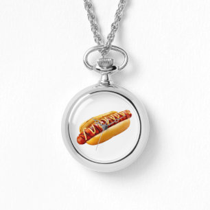 SlipperyJoe's zomerse BBQ-sfeer hotdog genesteld z Horloge