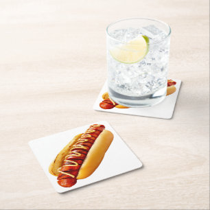 SlipperyJoe's zomerse BBQ-sfeer hotdog genesteld z Kartonnen Onderzetters