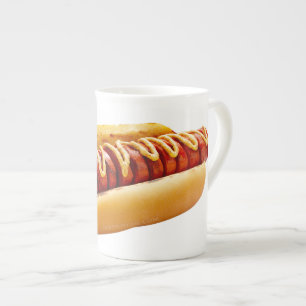 SlipperyJoe's zomerse BBQ-sfeer hotdog genesteld z Porselein Kop