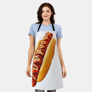 SlipperyJoe's zomerse BBQ-sfeer hotdog genesteld z Schort