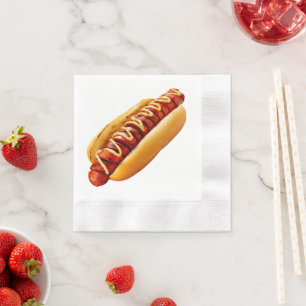 SlipperyJoe's zomerse BBQ-sfeer hotdog genesteld z Servet