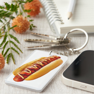SlipperyJoe's zomerse BBQ-sfeer hotdog genesteld z Sleutelhanger