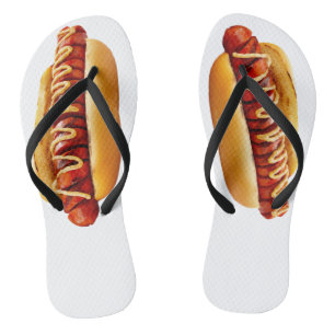 SlipperyJoe's zomerse BBQ-sfeer hotdog genesteld z Teenslippers