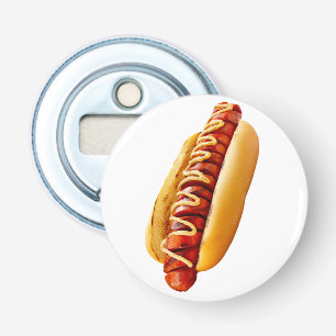 SlipperyJoe's zomerse BBQ-vibe hotdog genesteld za Button Flesopener