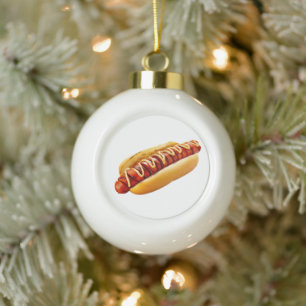 SlipperyJoe's zomerse BBQ-vibe hotdog genesteld za Keramische Bal Ornament