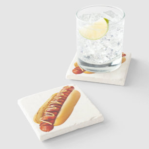 SlipperyJoe's zomerse BBQ-vibe hotdog in een zacht Stenen Onderzetter