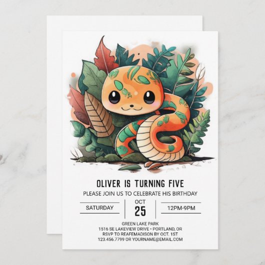 Slithering Python Wildlife Verjaardag uitnodiging (Voorkant / Achterkant)