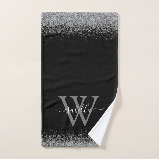 Sliver Black Glitter Elegant Script Name Bad Handdoek (Handdoek)