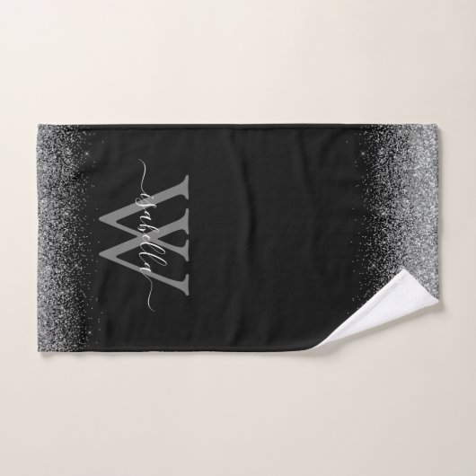 Sliver Black Glitter Elegant Script Name Bad Handdoek (Handdoek)
