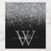 Sliver Black Glitter Elegant Script Name Wijn Etiket (Enkel label)