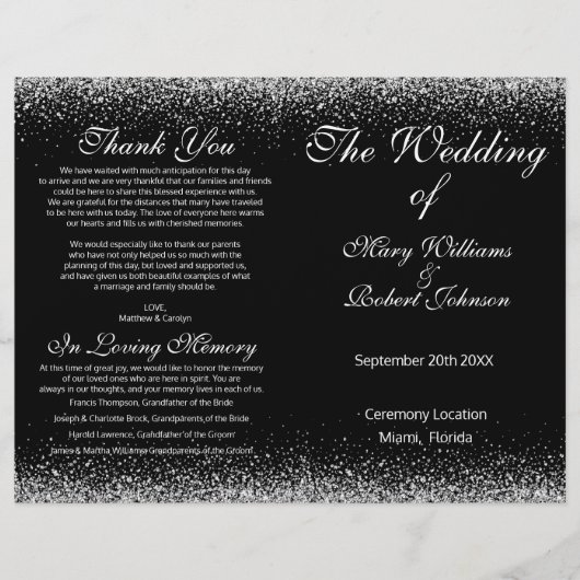 Sliver Confetti Glitter Wedding Program (Voorkant)
