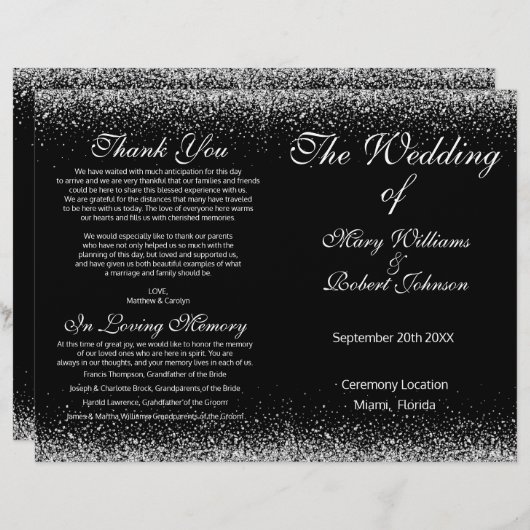 Sliver Confetti Glitter Wedding Program (Voorkant / Achterkant)