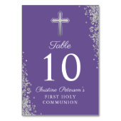 Sliver Cross Glitter Paarse Eerste Heilige Communi Kaart (Achterkant)
