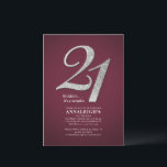 Sliver Glitter 21st Birthday Party Burgundy Kaart<br><div class="desc">Silver Glitter 21st Birthday Party Burgundy Invitation Briefkaart kunt u gemakkelijk aanpassen met uw partijdetails door op de knop 'Personalize' te klikken. De glitter "21" en de achtergrond worden ingesteld terwijl u de lettertypen, tekst en lay-out eenvoudig kunt wijzigen door op de knop "Bewerken met ontwerpgereedschap" te klikken die onder...</div>