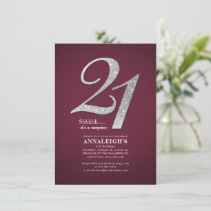 Sliver Glitter 21st Birthday Party Burgundy Kaart