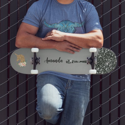 Sliver glitter unicorn persoonlijk skateboard (Buiten 3)