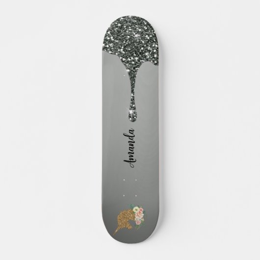 Sliver glitter unicorn persoonlijk skateboard (Voorkant)