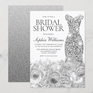 Sliver Grey Sparkle Dress & Floral Vrijgezellenfee Kaart