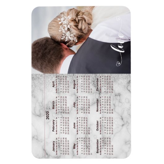 Sliver Marble Wedding Photo Template 2020 Agenda Magneet (Verticaal)