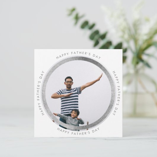 Sliver Moderne Cirkel Happy Vaderdag Foto Aankondiging (Staand voorkant)