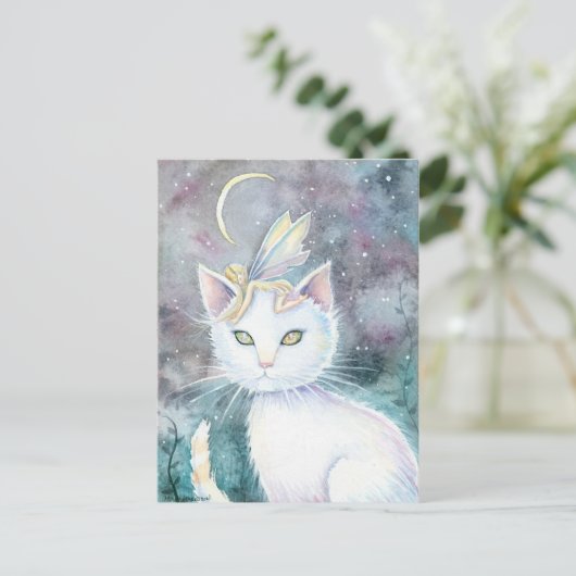 Sliver Moon Fairy en Cat Briefkaart (Staand voorkant)